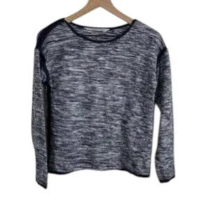 Athleta Retreat Sweater Black Gray Marled Knit Size L/M Boat Neck Cotton‎ Blend